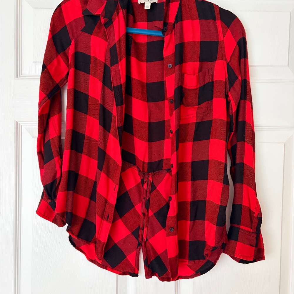 Red and Black Plaid Button-Up Shirt